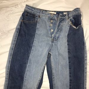 HIGH WAISTED MOM JEAN DUAL COLORED ANKLE LENGTH